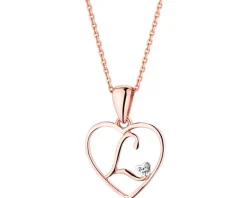 Zawieszka z różowego złota z diamentem - litera L, serce - 0,005 ct - próba 375