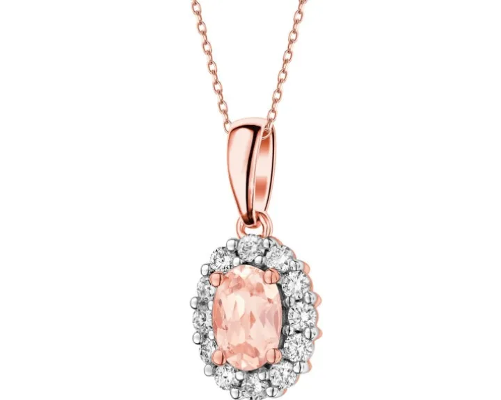 Zawieszka z różowego złota z brylantami i morganitem - próba 585