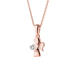 Zawieszka z różowego złota z diamentem - aniołek, serce - 0,003 ct - próba 585