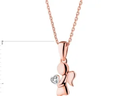Zawieszka z różowego złota z diamentem - aniołek, serce - 0,003 ct - próba 585