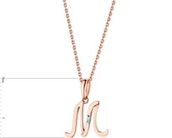 Zawieszka z różowego złota z diamentem - litera M - 0,004 ct - próba 585