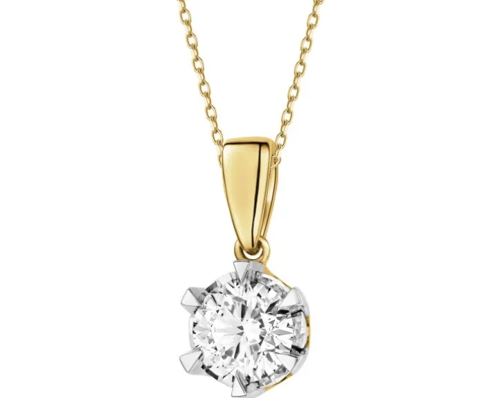 Zawieszka z żółtego i białego złota z brylantem - 0,50 ct - próba 585