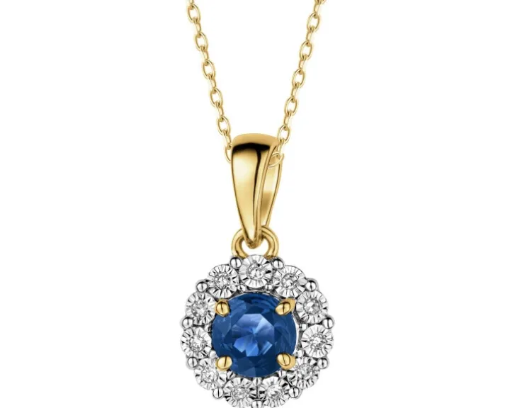 Zawieszka z żółtego i białego złota z diamentami i szafirem - próba 585