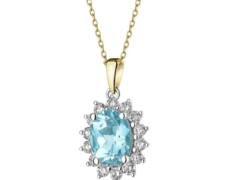 Zawieszka z żółtego i białego złota z diamentami i akwamarynem - próba 585