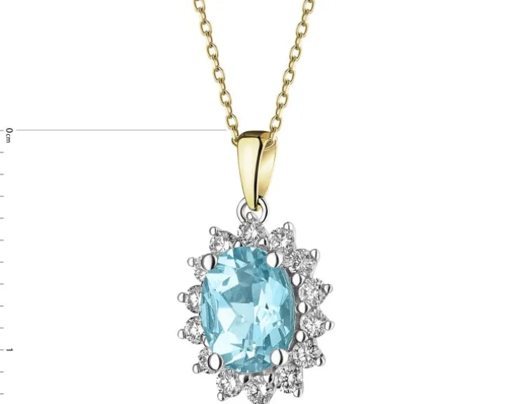 Zawieszka z żółtego i białego złota z diamentami i akwamarynem - próba 585