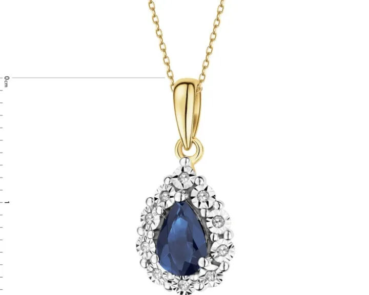 Zawieszka z żółtego i białego złota z diamentami i szafirem - próba 585