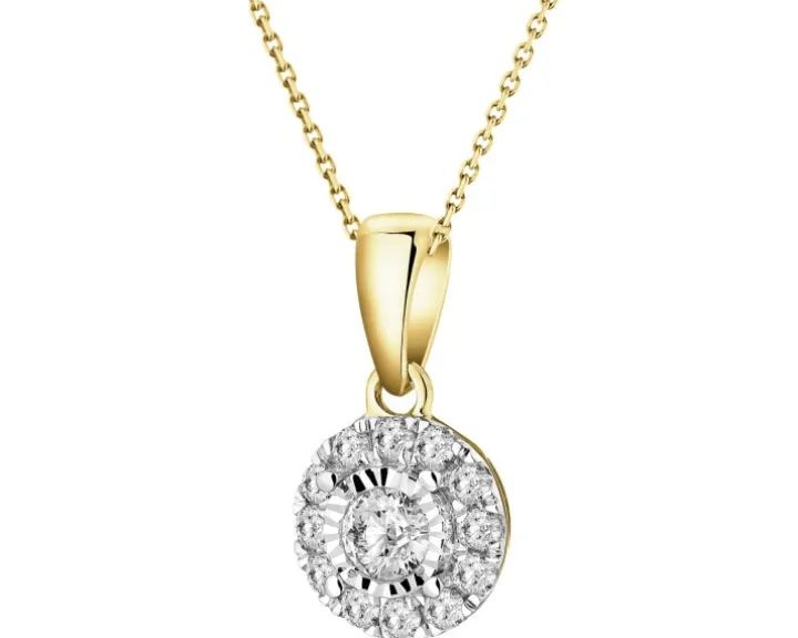 Zawieszka z żółtego i białego złota z diamentami - 0,15 ct - próba 585