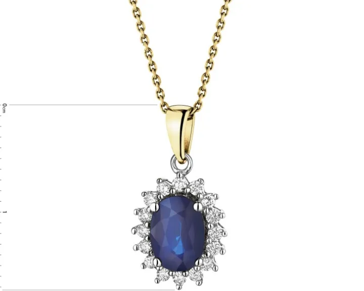 Zawieszka z żółtego i białego złota z brylantami i szafirem - próba 585