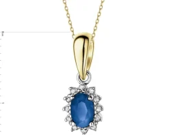 Zawieszka z  żółtego i białego złota z diamentami i szafirem - próba 585