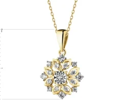 Zawieszka z żółtego i białego złota z diamentami - rozeta - 0,20 ct - próba 585