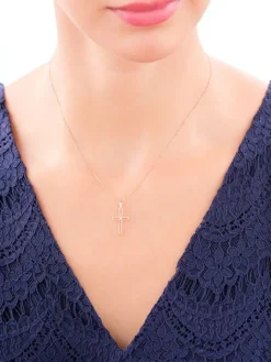 Zawieszka z żółtego i białego złota z diamentem - krzyż - 0,002 ct - próba 375