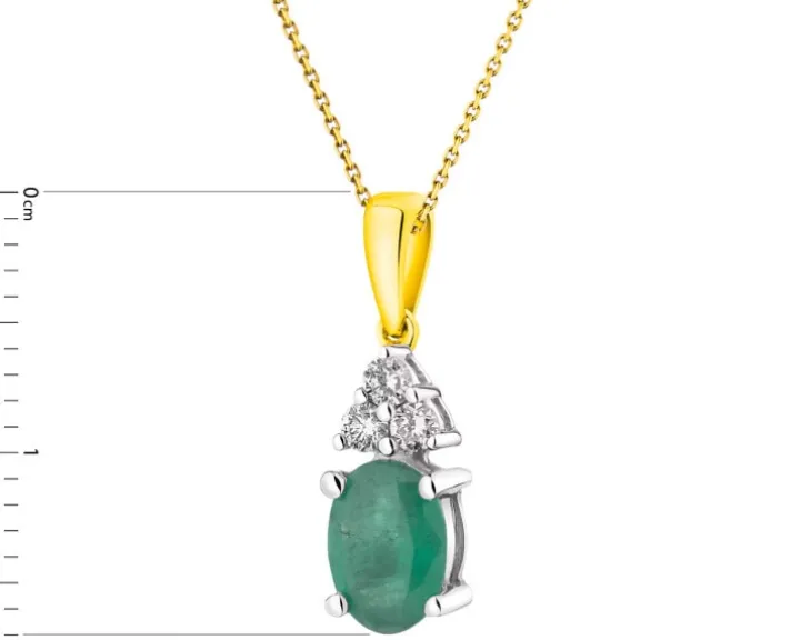 Zawieszka z żółtego i białego złota z brylantami i szmaragdem - próba 585