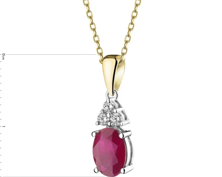 Zawieszka z żółtego i białego złota z brylantami i rubinem - próba 585