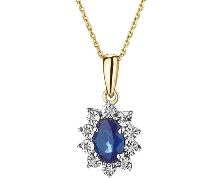 Zawieszka z żółtego i białego złota z diamentami i szafirem - próba 585