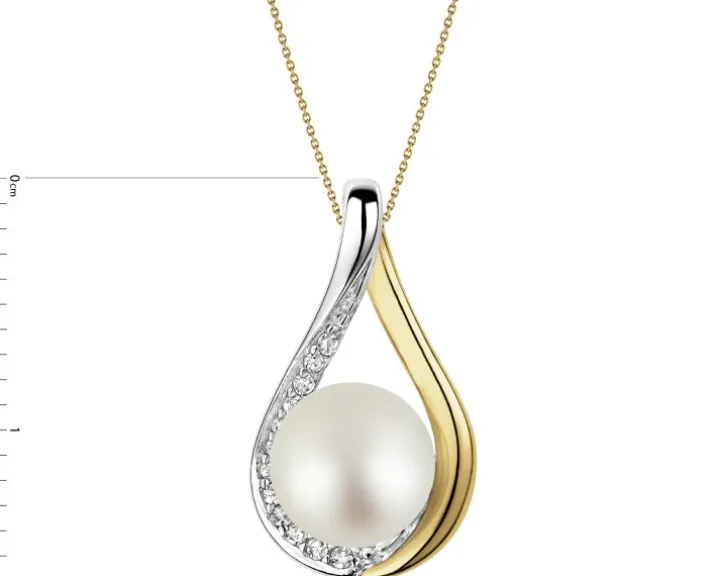 Zawieszka z żółtego i białego złota z diamentami i perłą - próba 375