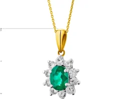 Zawieszka z żółtego i białego złota z brylantami i szmaragdem - próba 585