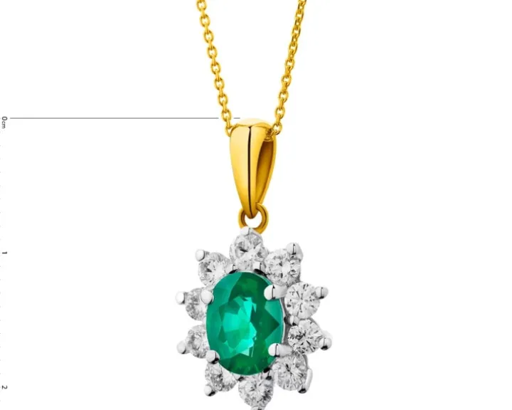 Zawieszka z żółtego i białego złota z brylantami i szmaragdem - próba 585