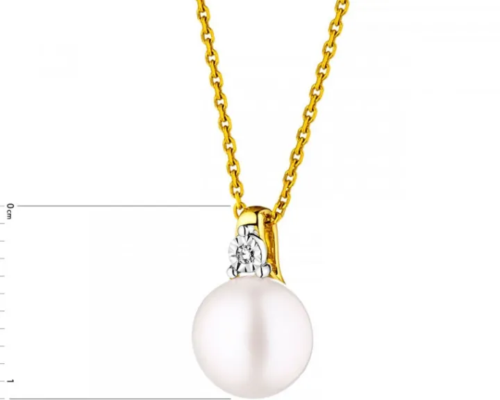 Zawieszka z żółtego i białego złota z diamentem i perłą - próba 585