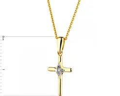 Zawieszka z żółtego i białego złota z diamentem - krzyż - 0,005 ct - próba 375