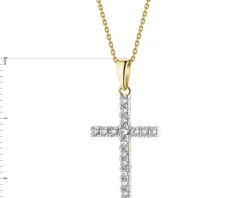 Zawieszka z żółtego i białego złota z brylantami - krzyż - 0,25 ct - próba 585