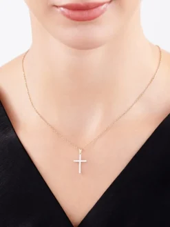 Zawieszka z żółtego i białego złota z brylantami - krzyż - 0,25 ct - próba 585