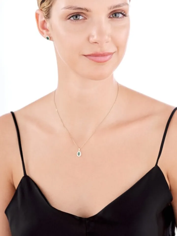 Zawieszka z żółtego złota diamentami i szmaragdem - próba 585