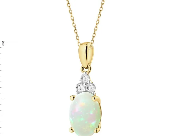 Zawieszka z żółtego złota z brylantami i opalem - próba 585