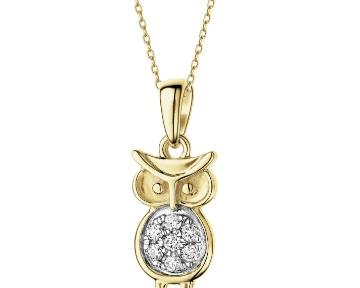 Zawieszka z żółtego złota z brylantami - sowa - 0,07 ct - próba 375