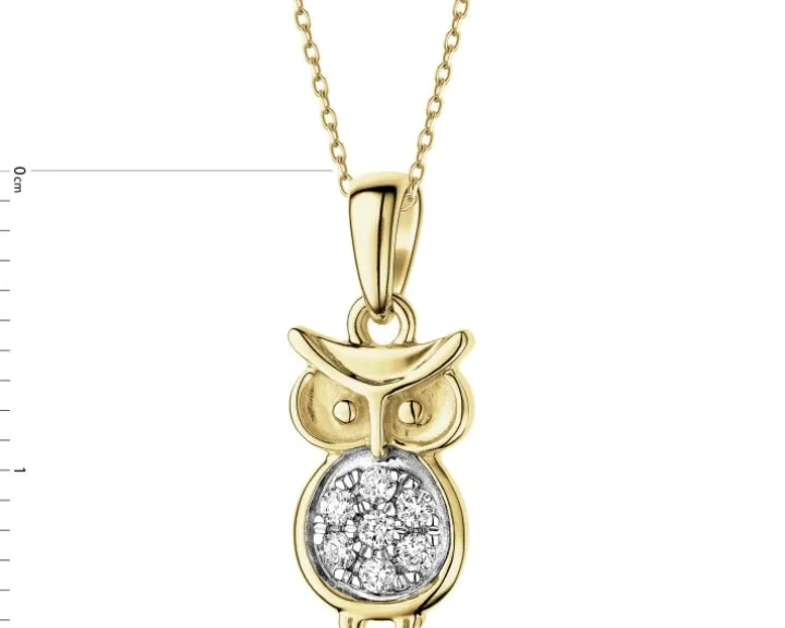 Zawieszka z żółtego złota z brylantami - sowa - 0,07 ct - próba 375
