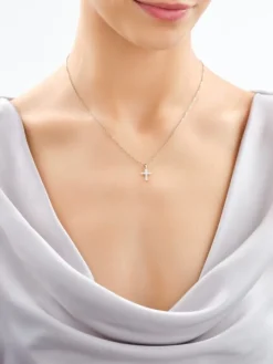 Zawieszka z żółtego złota z brylantami laboratoryjnymi - krzyż - 0,18 ct - próba 585