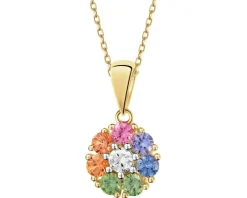 Zawieszka z żółtego złota z brylantem i szafirami kolorowymi  - kwiat - próba 585