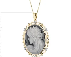 Zawieszka z żółtego złota z brylantami i agatem - kamea - próba 585