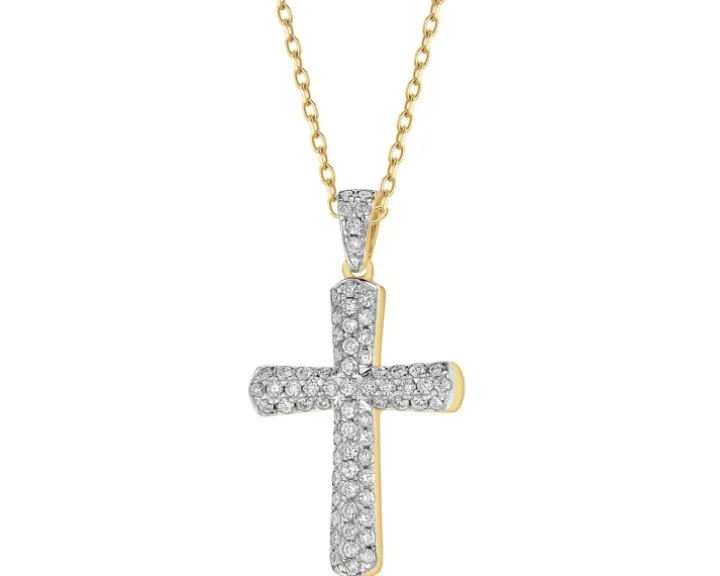 Zawieszka z żółtego złota z brylantami - krzyż - 0,30 ct - próba 585