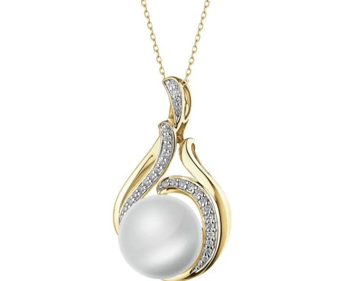 Zawieszka z żółtego złota z brylantami i perłą South Sea - próba 750