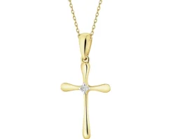 Zawieszka z żółtego złota z brylantem - krzyż - 0,01 ct - próba 585