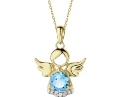 Zawieszka z żółtego złota z brylantami i topazem - aniołek - próba 375