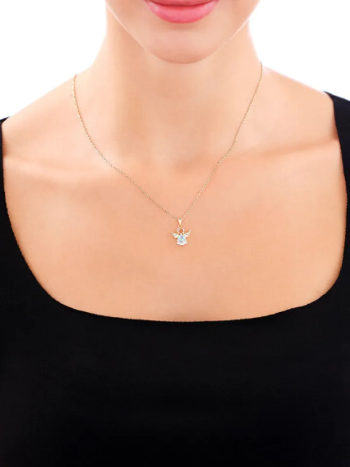 Zawieszka z żółtego złota z brylantami i topazem - aniołek - próba 375