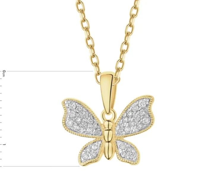 Zawieszka z żółtego złota z brylantami - motyl - 0,12 ct - próba 585