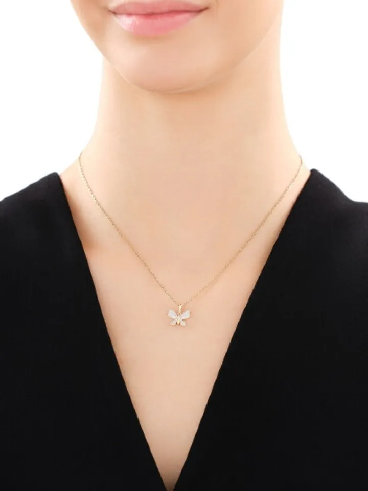 Zawieszka z żółtego złota z brylantami - motyl - 0,12 ct - próba 585