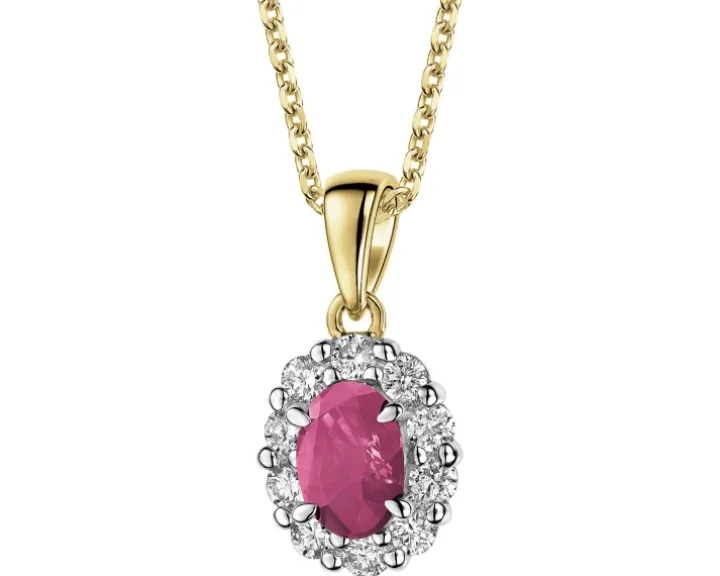 Zawieszka z żółtego złota z brylantami i rubinem - próba 585