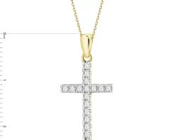 Zawieszka z żółtego złota z brylantami laboratoryjnymi - krzyż - 0,22 ct - próba 585