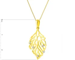 Zawieszka z żółtego złota z brylantami - liść - 0,04 ct - próba 585