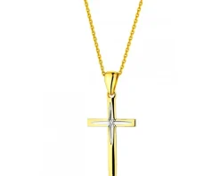 Zawieszka z żółtego złota z brylantem - krzyż - 0,01 ct - próba 585