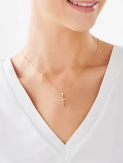 Zawieszka z żółtego złota z brylantem - krzyż - 0,01 ct - próba 585