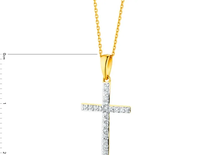 Zawieszka z żółtego złota z brylantami - krzyż - 0,10 ct - próba 585
