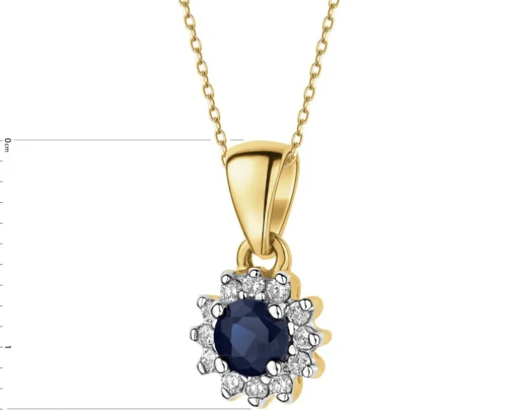 Zawieszka z żółtego złota z brylantami i szafirem - próba 585