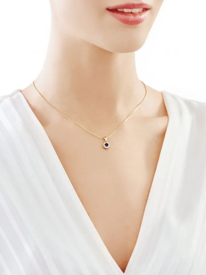 Zawieszka z żółtego złota z brylantami i szafirem - próba 585