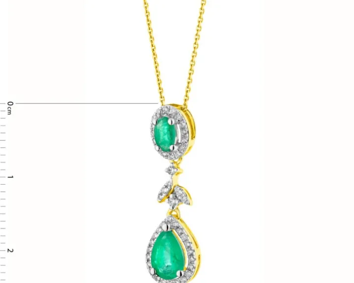 Zawieszka z żółtego złota z brylantami i szmaragdami - próba 585