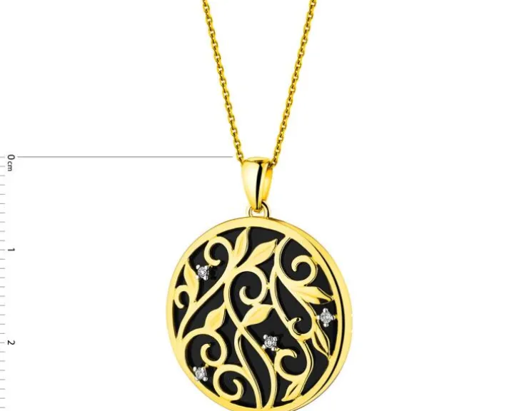 Zawieszka z żółtego złota z brylantami i onyksem - próba 585