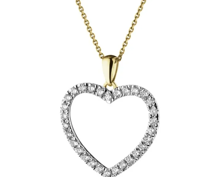 Zawieszka z żółtego złota z brylantami - serce - 0,33 ct - próba 585